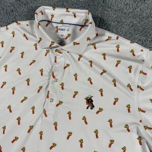 Johnnie-O Performance All Over Print‎ Golf Polo Shirt Golfer White Size Medium
